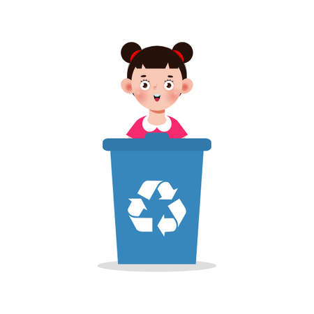 kid collect rubbish for recycling, Child Segregating Trash, recycling trash, Save the World, recycling isolated on white backgrounds vector Illustrationのイラスト素材