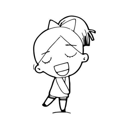 Cute happy cartoon doodle girl kids, child drawing sketch, children character isolated Vector Illustration on white backgroundのイラスト素材