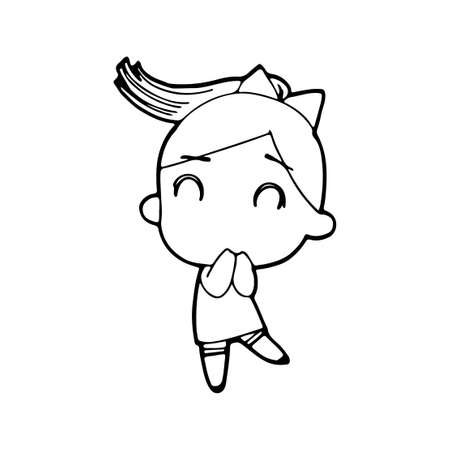 Cute happy cartoon doodle girl kids, child drawing sketch, children character isolated Vector Illustration on white backgroundのイラスト素材