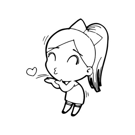 Cute happy cartoon doodle girl kids, child drawing sketch, children character isolated Vector Illustration on white backgroundのイラスト素材