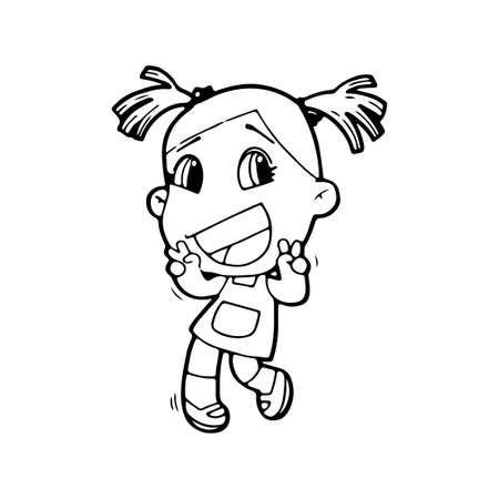 Cute happy cartoon doodle girl kids, child drawing sketch, children character isolated Vector Illustration on white backgroundのイラスト素材