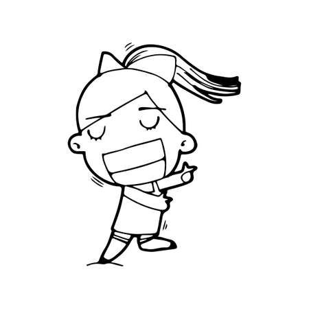 Cute happy cartoon doodle girl kids, child drawing sketch, children character isolated Vector Illustration on white backgroundのイラスト素材