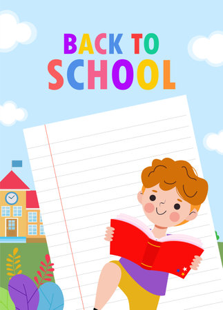kid reading books, back to school, education concept, Template for advertising brochure, your text,Kids and frame,child and frame,Vector Illustration, cartoon happy children.Illustのイラスト素材