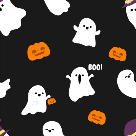 Happy halloween party seamless pattern with cute ghosts trick or Treating background Holidays cartoon character flat style Vector illustrationのイラスト素材
