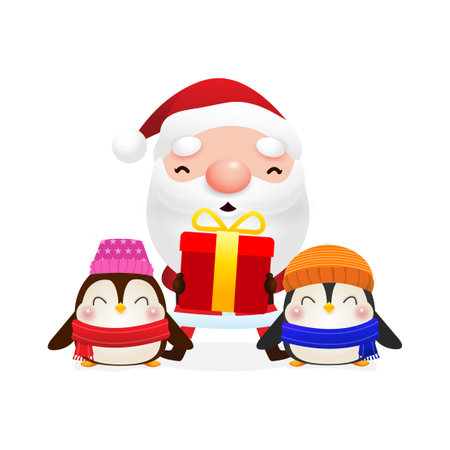 cartoon cute Santa Clauses, Merry christmas and Happy new year on white background Vector Illustrationのイラスト素材
