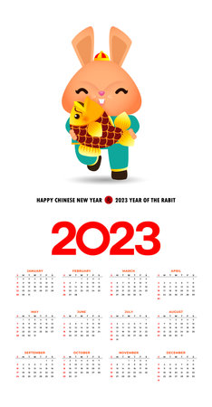 Happy Chinese new year 2023 calendar greeting card year of the rabbit zodiac, bunny rabbit glod gong xi fa cai, Cartoon background vecor illustration, Translation text  new yearのイラスト素材