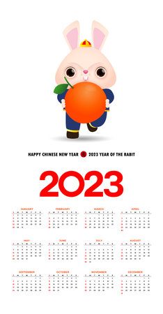 Happy Chinese new year 2023 calendar greeting card year of the rabbit zodiac, bunny rabbit glod gong xi fa cai, Cartoon background vecor illustration, Translation text  new yearのイラスト素材