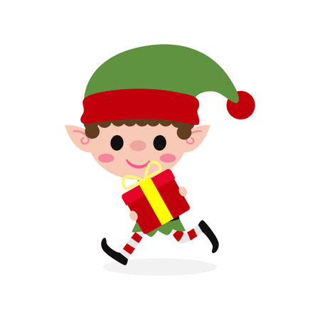 Merry Christmas and Happy new year, cute Little elf cheerful in winter banner template Xmas holiday party concept illustration character HNY isolated on background vectorのイラスト素材