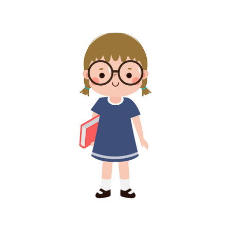 cute little girl with glasses and book character vector illustartion designのイラスト素材