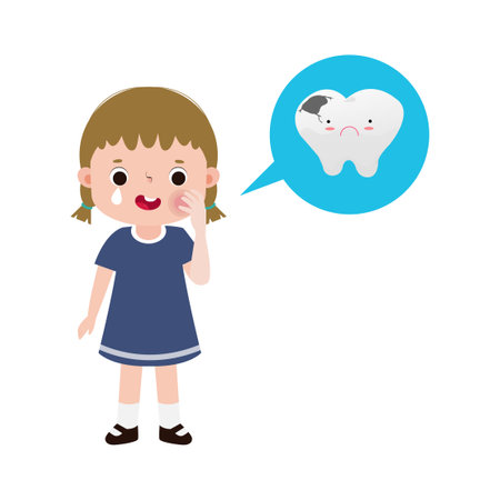 toothache child cute cartoon flat style isolated on white background vector illustrationのイラスト素材