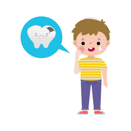 toothache child cute cartoon flat style isolated on white background vector illustrationのイラスト素材