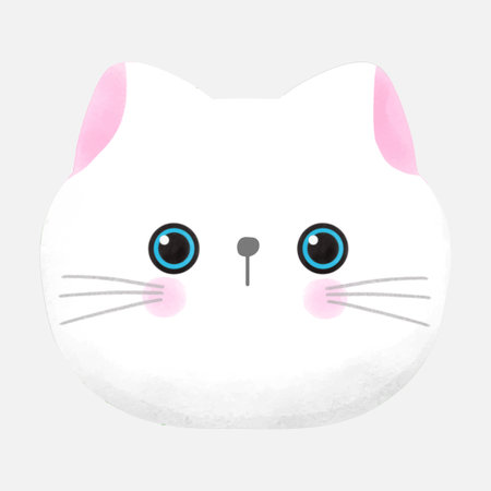 Cute white cat face. Cute cartoon characte watercolor style Vector illustration.のイラスト素材