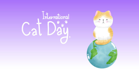 International Cat Day. Cute cat sitting on an egg. Vector illustration.のイラスト素材