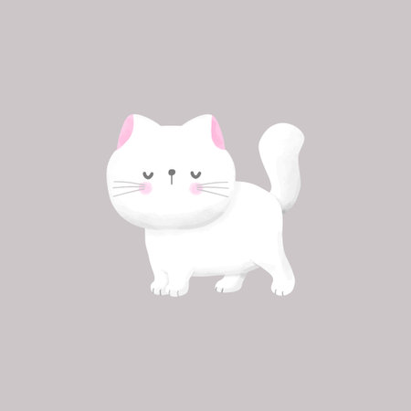 Cute cartoon white cat isolated on grey background. Vector illustration.のイラスト素材