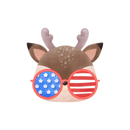 Happy 4th of July deer watercolor vector Illustrationのイラスト素材