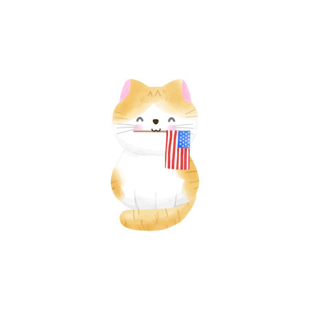 Happy 4th of July kawaii tabby cat vector Illustrationのイラスト素材