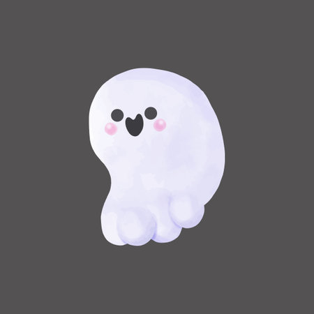 Cute cartoon ghost isolated on gray background. Halloween vector illustration.のイラスト素材