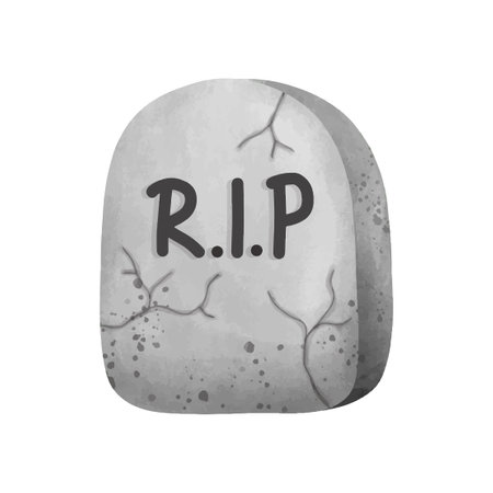 Gravestone rip with cute ghost Halloween rip watercolor vector illustration element on white backgroundのイラスト素材