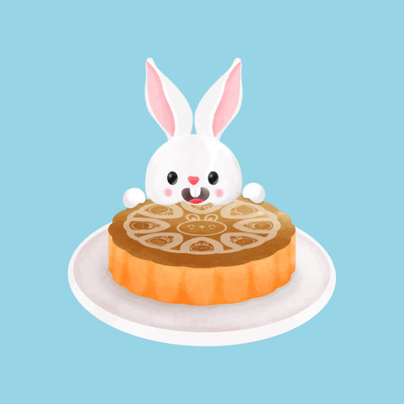 mid autumn festival rabbit watercolor on white blackground vector illustrationのイラスト素材