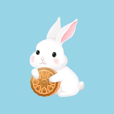 mid autumn festival rabbit watercolor on white blackground vector illustrationのイラスト素材
