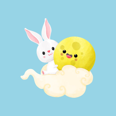 mid autumn festival rabbit watercolor on white blackground vector illustrationのイラスト素材