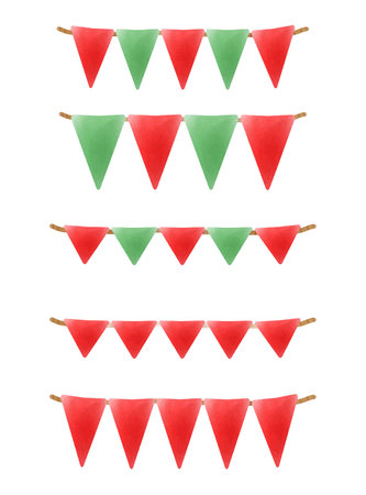 set of Christmas flag watecolor isolated on white background vector illustrationのイラスト素材