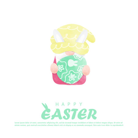 Happy Easter day watercolor. gnome cartoon with Easter egg greeting card wallpaper background banner template isolated vector illustrationのイラスト素材
