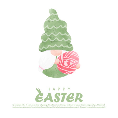 Happy Easter day watercolor. gnome cartoon with Easter egg greeting card wallpaper background banner template isolated vector illustrationのイラスト素材
