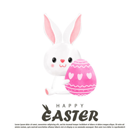 Happy Easter greeting card with cute bunny and egg. Vector illustration.のイラスト素材