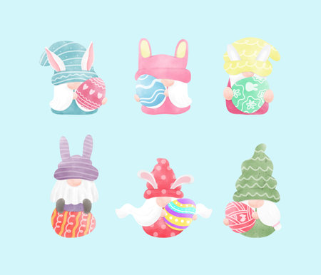 Happy Easter day watercolor. gnome cartoon with Easter egg greeting card wallpaper background banner template isolated vector illustrationのイラスト素材