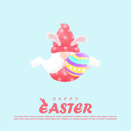 Happy Easter day watercolor. gnome cartoon with Easter egg greeting card wallpaper background banner template isolated vector illustrationのイラスト素材