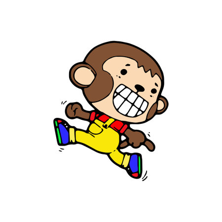 Cute cartoon monkey jumping. Vector illustration isolated on white background.のイラスト素材