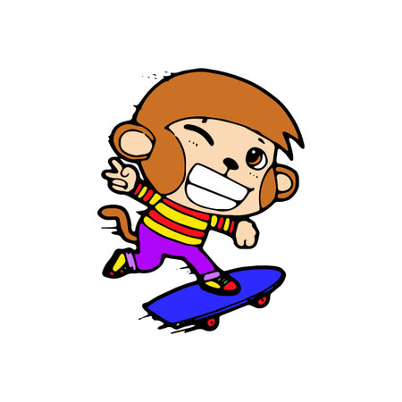Cartoon monkey on skateboard. Vector illustration on white background.のイラスト素材