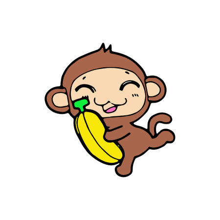 cute cartoon monkey with banana on white background, vector illustration.のイラスト素材