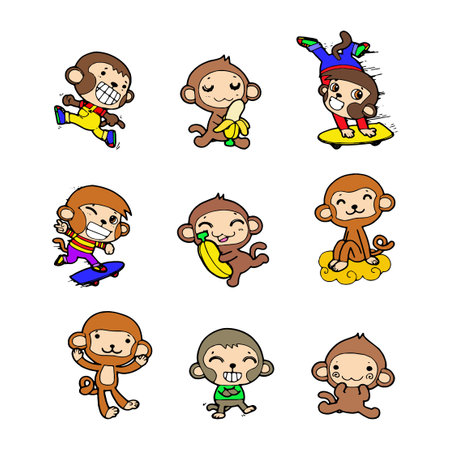 Monkey cartoon set. Vector illustration isolated on a white background.のイラスト素材