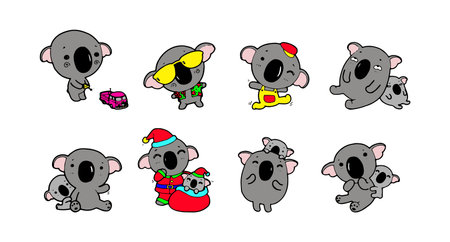 Set of cute cartoon koala in different poses. Vector illustration.のイラスト素材