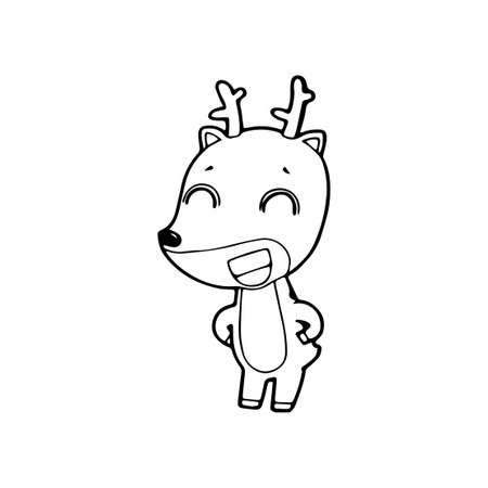 cute cartoon deer Hand drawn doodle comic illustration vector isolated on white backgroundのイラスト素材