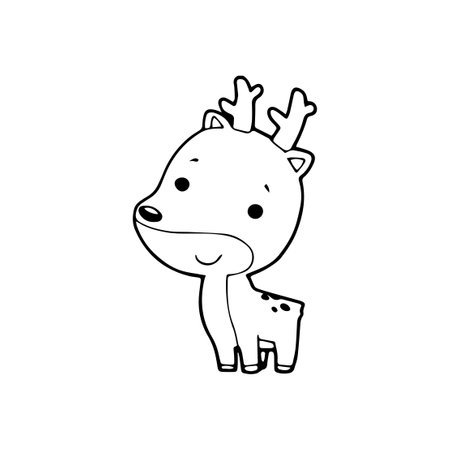 cute cartoon deer Hand drawn doodle comic illustration vector isolated on white backgroundのイラスト素材
