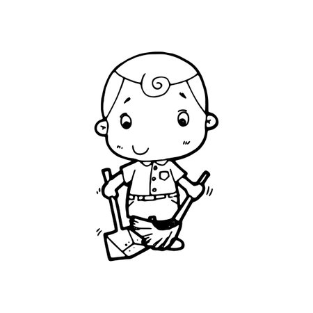 thai students cleaning up school classroom, coloring styles vector illustrationのイラスト素材