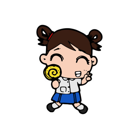 thai student cute cartoon kawaii on white background vector illustrationのイラスト素材