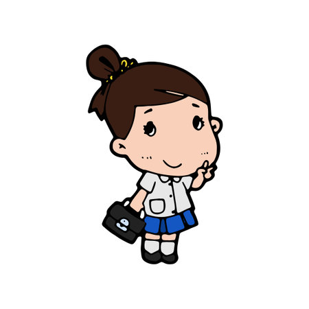 thai student cute cartoon kawaii on white background vector illustrationt.のイラスト素材
