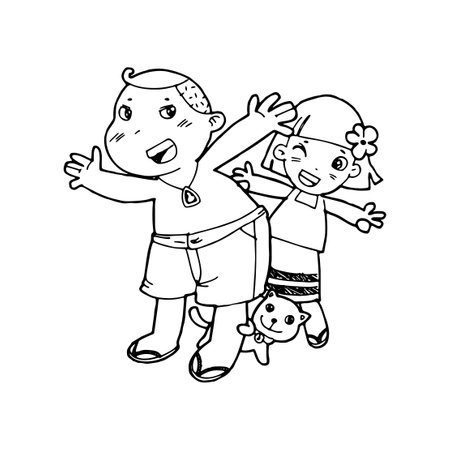 Cute cartoon Thai traditional vector illustration on white backgroundのイラスト素材