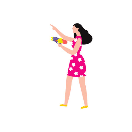 Songkran festival people thai Traditional enjoy splashing water Thailand Traditional Happy thai new year Vector Illustration template Thailand travel concept on white backgroundのイラスト素材