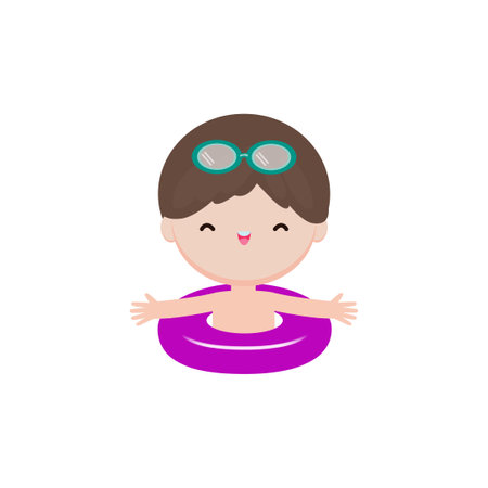 cute little boy with swimsuit and goggles isolated icon vector illustration designのイラスト素材