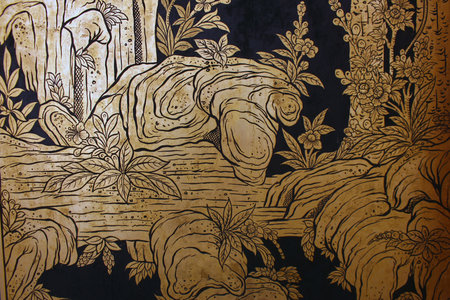 Thai style painting on the wall of Thai temple,Thailand Traditional Thai Art of Thai Temple, Thai...