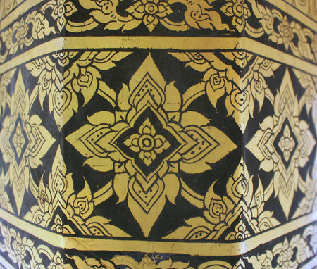Thai art pattern on the wall at Wat Phra Kaew in Bangkok, Thailand