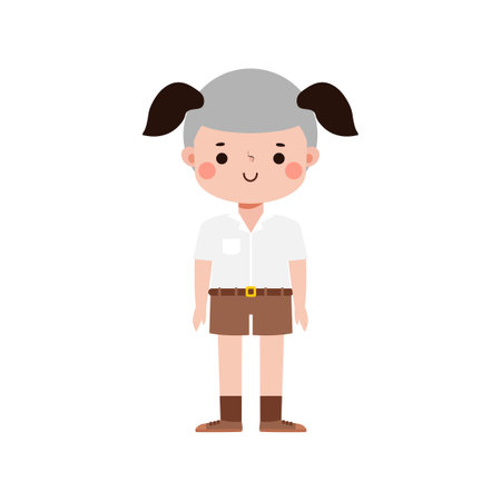 cute cartoon thai student character, back to school, vector Illustration flat style on white backgroundのイラスト素材