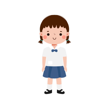 cute cartoon thai students character, back to school, vector Illustration flat style on white backgroundのイラスト素材