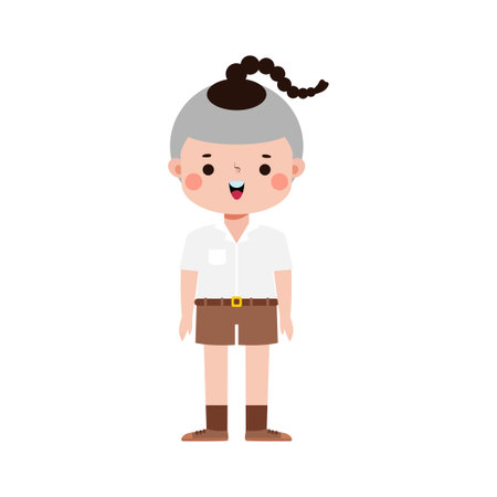 cute cartoon thai students character, back to school, vector Illustration flat style on white backgroundのイラスト素材
