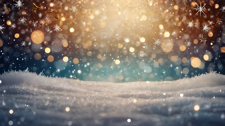 Winter background with snow, snowflakes and bokeh lightsの素材